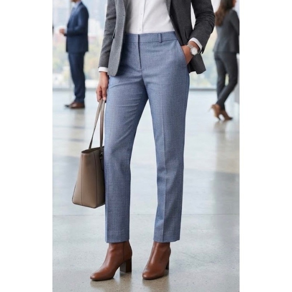 Talbots Hampshire Ankle Pants Light Blue Textured Straight Leg Trousers 16
